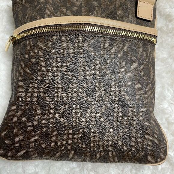 Michael Kors Monogram brown coated canvas tan leather trim small crossbo… - Picture 7 of 15